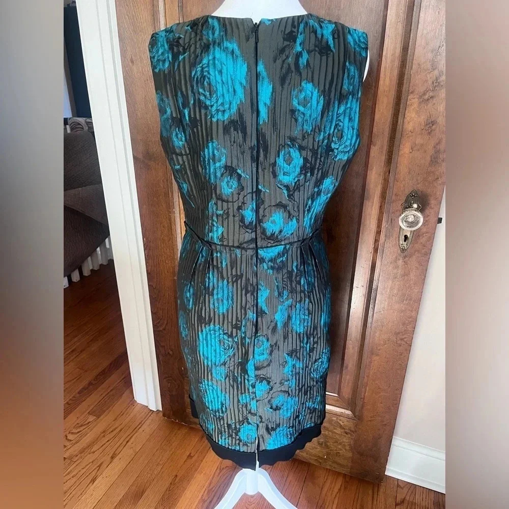 Carmen Marc Valvo Gray and Blue Floral Sleeveless Midi Dress Women Size‎ 8 - Picture 8 of 10
